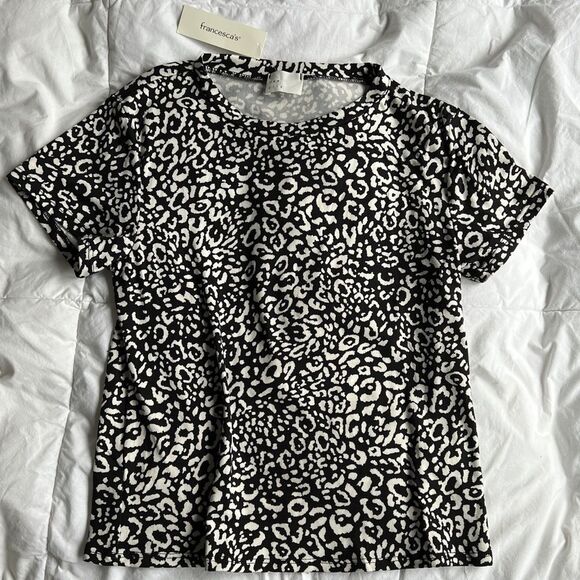 Francesca’s Dee Elly Arica Leopard Print Tee Black/White XXS - Picture 1 of 7